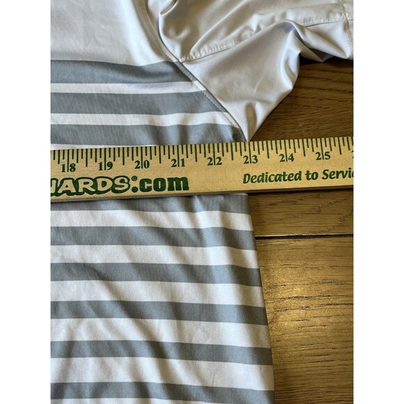 NIKE GOLF Size Large Dri-Fit White Brushed Gray Stripe Mens Polo Shirt Athletic - Picture 6 of 12